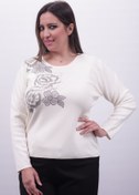 Resim Sude Büyük Beden Kadın Ithal Yuvarlak Yaka El Işi Triko Bluz Beyaz 2270 