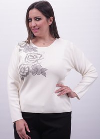 Resim Sude Büyük Beden Kadın Ithal Yuvarlak Yaka El Işi Triko Bluz Beyaz 2270 