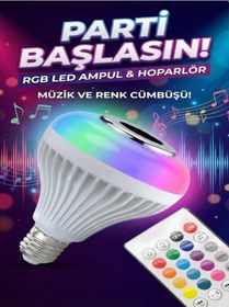 Resim Bluetooth Rgb Led Hoparlörlü Akıllı Ampul - Renkli Müzikli Lamba Ve Kumanda Diğer 