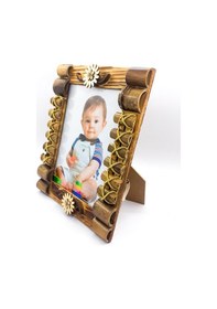 Resim Kişiye Özel Ahşap Bambu Çiçek Desenli Çerçeve 2188 