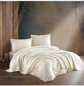 Resim Kristal Pamuk Çift Kişilik Pike Takımı Krem 