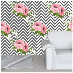 Resim Duvar Kağıdı Kaplama Folyosu Çizgili Pembe Çiçek 