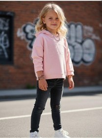 Resim Kız Çocuk Kapüşonlu Calm Kapartmalı Sweatshirt-14372 Pembe 