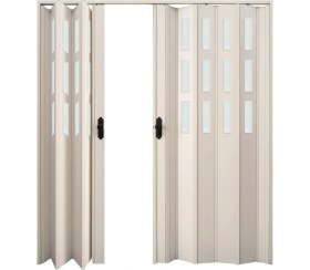 Resim Faran Dekorasyon 275 x 215 Beyaz Renk Camlı Çift Açılım Pvc Akordiyon Katlanır Kapı FRNAKMODEL-283 