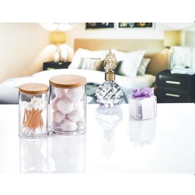 Resim Ahşap Kapaklı İkiz Pamukluk Organizer Makyaj Düzenleyici Şeffaf 