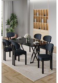 Resim Canisa Radon Serisi Mdf 90x168 Sabit Siyah Mermer Desen Mutfak Masa Takımı 6 Antrasit Sandalye Siyah Mermer Desen Masa Antrasit Sandalye 