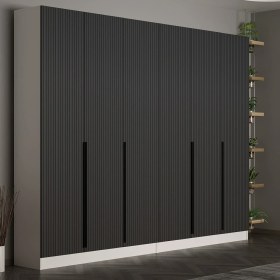 Resim Minar Kale 210 cm 6 Kapaklı 2b Raf Portmanto Beyaz Mebran Çizgili Antrasit 