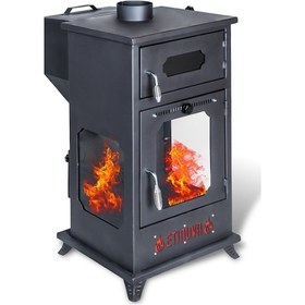 Resim Etinova Eti-b7 Büyük Üç Tarafı Camlı Fırınlı Şömine Tipi Pelet Soba 
