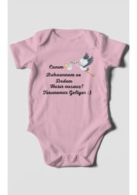 Resim Canım Babannem Ve Dedem Hazır Mısınız Baskılı Bebek Zıbını Çıtçıtlı Body %100 Pamuk Kısa Kol Koyu Pembe 