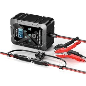 Resim Tongxida Foxsur Akıllı Akü Şarj Cihazı 6v/12v 4-30ah Otomobil Motosiklet Lcd Ekranlı Tam Otomatik Bakım Siyah Eu Standartı 