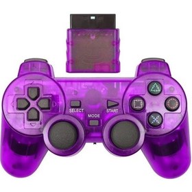 Resim Mor-şeffaf Renk Sony Ps2 Kablosuz Denetleyici Gamepad Playstation 2 İçin 2.4g Titreşim Joystick Konsolu Ps2 Aksesuarları 