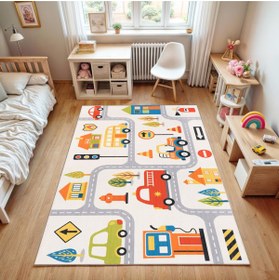 Resim Rugs Modern Halı Asya Koleksiyonu Çok Renkli Arabalar ve Yol Desenli Dokuma Taban Modern Dekoratif Halı asya19 