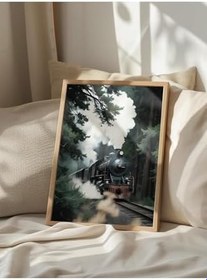 Resim Postifull Magical Steam Train Çerçeveli Tablo, Dikey Duvar Tablosu Comfort Serisi No:108497;15 X 21 Ahşap Çerçeveli 