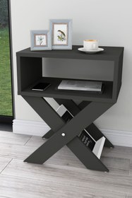 Resim Zuesse Dizayn Lepus X Ayaklı Komodin & Şifonyer Çekmecesiz Raflı Yatak Odası Başucu Düzenleyici - Antrasit 