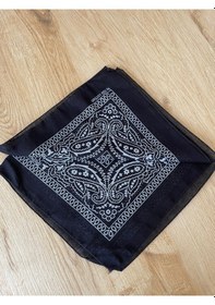 Resim Pamuklu Klasik Desen Unisex Bandana Renkli Bandana Etnik Desenli A Kalite Bandana Siyah 