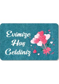 Resim Dijital Baskılı Kapı Önü Paspas Hoşgeldiniz Yazılı Çiçek Desenıç Ve Dış Kapı Paspası Yıkanabilir Bej 