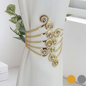 Resim 2 Adet Modern Metal Perde Bağcıkları, Rhinestone Vurgular ile, Ayarlanabilir No-Punch Cabriolet Kolu Kilit için Salon ve Yatak Odası Dekoru, Altın/Gümüş Kaplama 