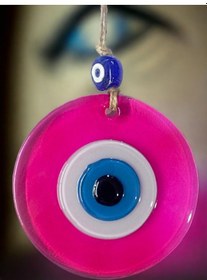 Resim Mini Boy Şeffaf Pembe Nazar Boncuklu Duvar Süsü 10 Cm Cam Duvar Dekoru 