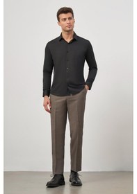 Resim İmza Siyah Uzun Kol Kendinden Desenli Armürlü 032 Sert Yaka Classic Slim Fit Gömlek 1004245152 Siyah 
