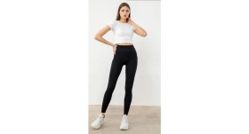 Resim Kadın Siyah Fitilli Full Likralı Esnek Yüksel Bel ve Kalın Kemerli Toparlayıcı Etkili Tayt 