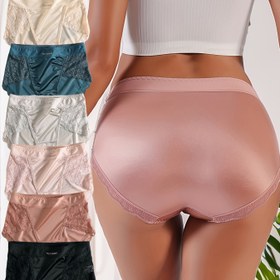 Resim Kadınlar için 6'lı Paket Zarif Saten Külot, Dikişsiz Fiber, Nefes Alabilen Dantel Kenar, Kontrast Detay, Örgü Kumaş, Poliamid %82, Spandex %18, Hafif 170g/m², Alfabesi Desenli 