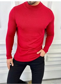 Resim Elku Moda Kazak Slim Fit Tüylenmez Naturel Pamuk Triko Boğazlı Balıkçı Yaka Kazak Kırmızı 