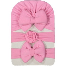 Resim Malkoç bebe Kız Bebek Fiyonklu Bone Bandana 3lü Set 