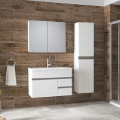 Resim Alfa Banyo Esen Beyaz (80+35) 115 cm Boy Dolaplı Lüx Banyo Takımı 