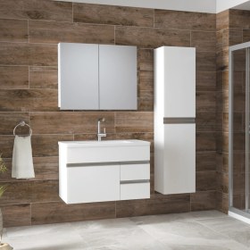 Resim Alfa Banyo Esen Beyaz (80+35) 115 cm Boy Dolaplı Lüx Banyo Takımı 