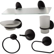 Resim Fndhome Siyah Paslanmaz Etejer Bornoz Askısı Uzun Havluluk Diş Fırçalık Sabunluk Wc Kağıtlık 6'lı Set 