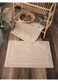 Resim 2'li Damask Desenli & %100 Pamuk Ayak Havlusu Cappuccino 