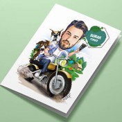 Resim Motosikletle Gezen Erkek Karikatürlü Tebrik Kartı 