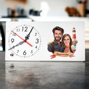 Resim Deniz Feneri ve Aşkımız Karikatürlü Masa Saati 