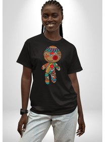 Resim Voofoo Bebeği Doll Doldurulmuş Bebek Pamuklu Bisiklet Yaka Unisex Oversize Boyfriend Dijital Baskılı Siyah T-shirt Siyah 