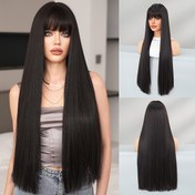 Resim 7JHH WIGS Uzun Düz Siyah Sentetik Peruk - Isıya Dayanıklı, Yüksek Yoğunluklu Gül Ağ Kapağı, 71.98 cm, Günlük Giyim ve Partiler için Mükemmel, Cadılar Bayramı Peruk, Parti Saç Parçası, Şık Saç Parçası, Güvenli Uygun Peruk, Kadınlar için Peruk, Siyah Düz Peruk, Parçalı Peruk, Yarı Doğal Peruk ile Örgü, Uzun Siyah Kahverengi Peruk, Uzun Siyah Saç Peruk 