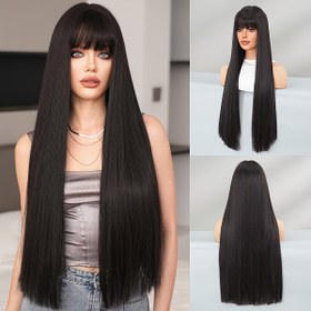 Resim 7JHH WIGS Uzun Düz Siyah Sentetik Peruk - Isıya Dayanıklı, Yüksek Yoğunluklu Gül Ağ Kapağı, 71.98 cm, Günlük Giyim ve Partiler için Mükemmel, Cadılar Bayramı Peruk, Parti Saç Parçası, Şık Saç Parçası, Güvenli Uygun Peruk, Kadınlar için Peruk, Siyah Düz Peruk, Parçalı Peruk, Yarı Doğal Peruk ile Örgü, Uzun Siyah Kahverengi Peruk, Uzun Siyah Saç Peruk 