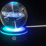 Resim Gezegenler Tasarımlı Renk Değiştiren Dönen Cam Küre 