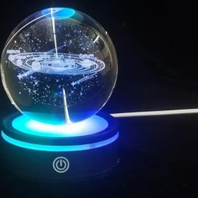 Resim Gezegenler Tasarımlı Renk Değiştiren Dönen Cam Küre 