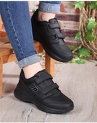 Resim MP Kadın Bantlı Kışlık Su Geçirmez Kaydırmaz Poli Taban Hafif Rahat Ortopedik Deri Siyah Tarz Spor 