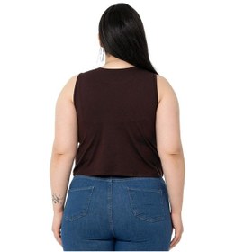 Resim Disentis Büyük Beden Bisiklet Yaka Kolsuz Crop Viskon Kahverengi Body-kahverengi Kahverengi 