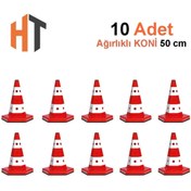 Resim Hayat Trafik Klasik Kedi Gözlü Trafik Konisi 50 cm Ağırlıklı Trafik Dubası-10 Adet 