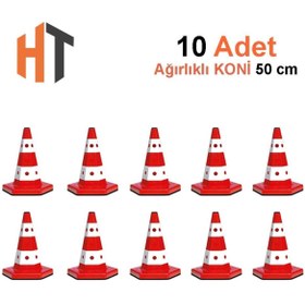 Resim Hayat Trafik Klasik Kedi Gözlü Trafik Konisi 50 cm Ağırlıklı Trafik Dubası-10 Adet 