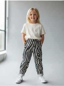 Resim Zekids Kız Çocuk Desenli Keten Pantolon-16752 Çok Renkli 