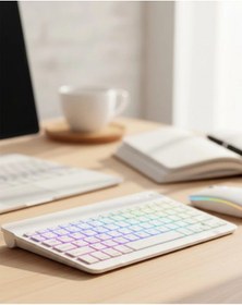 Resim Çoklu Cihaz Uyumlu Kablosuz Klavye Mouse Seti Aydınlatmalı 