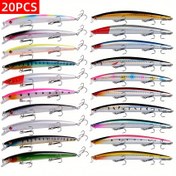 Resim 20 Adet Premium Balıkçılık Yem Seti Üçlü Kancalarla - Canlı Minnow & Lazer Crankbaits, Dayanıklı ABS Sert Yem - Deniz & Sazan Balıkçılığı İçin İdeal, Renkli Yapay Balık Tasarımı 