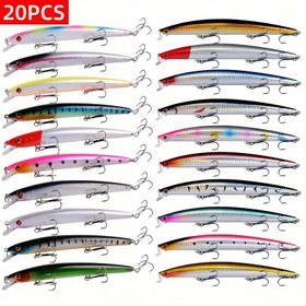 Resim 20 Adet Premium Balıkçılık Yem Seti Üçlü Kancalarla - Canlı Minnow & Lazer Crankbaits, Dayanıklı ABS Sert Yem - Deniz & Sazan Balıkçılığı İçin İdeal, Renkli Yapay Balık Tasarımı 