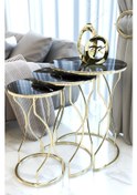 Resim Gezegen zigon sehpa,çay sehpası,servis sehpası,3 lü zigon sehpa,metal ayaklı kırılmaz camlı zigon Renk gold 