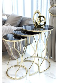 Resim Gezegen zigon sehpa,çay sehpası,servis sehpası,3 lü zigon sehpa,metal ayaklı kırılmaz camlı zigon Renk gold 