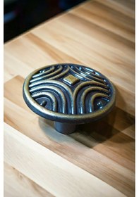 Resim Antik Sarı Çizgili Mantar Çekmece Ve Dolap Kulpu 