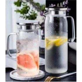Resim Renklime 1500 ml Borosilikat Cam Su Sürahisi - Metal Kapaklı ve Isıya Dayanıklı 